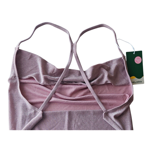 HALARA M Dress Bodycon Mini Glitter Pink Low Back Spaghetti Straps Stretch NEW - Picture 7 of 9